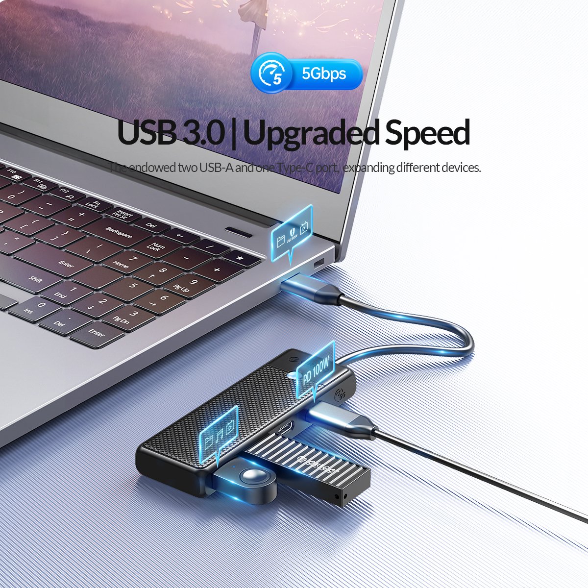 Orico hub met usb c aansluiting 2x 9 orig - Orico Hub Met Aansluiting 2X USB 3.0 1X Power USB-C USB-hub (zwart)