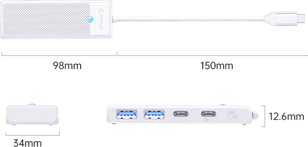 Orico hub met usb c usb a 2 orig - Orico Hub Met USB-A 3.0 Power Delivery USB-C USB-hub (wit)