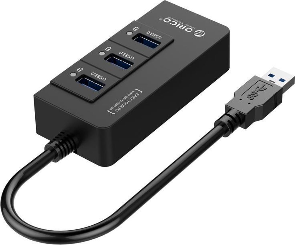 Orico usb 3 0 hub 3x usb 4 orig - Orico USB 3.0 Hub 3X USB Poorten En Gigabit USB-A USB-hub (zwart)