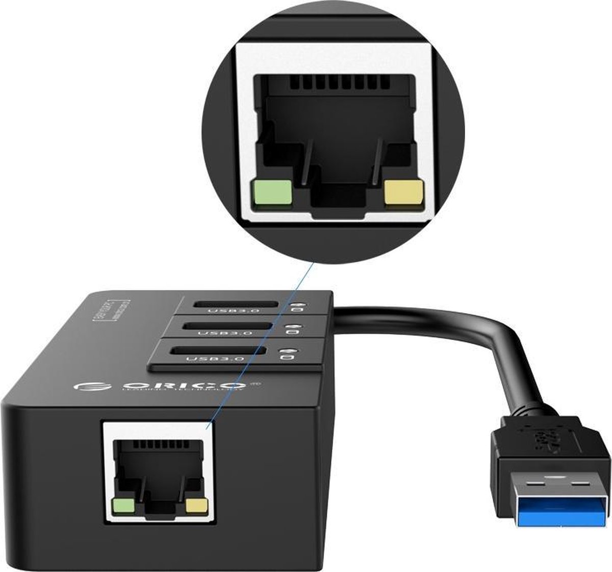 Orico usb 3 0 hub 3x usb 8 orig - Orico USB 3.0 Hub 3X USB Poorten En Gigabit USB-A USB-hub (zwart)