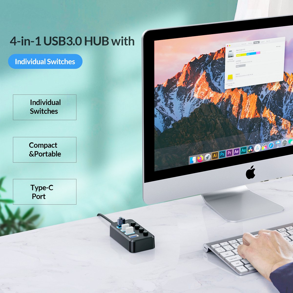 Orico usb 3 0 hub met 4 6883547 2 orig - ORICO USB 3.0 Hub Met 4 Poorten En Aan/Uit USB-A USB-hub (zwart)