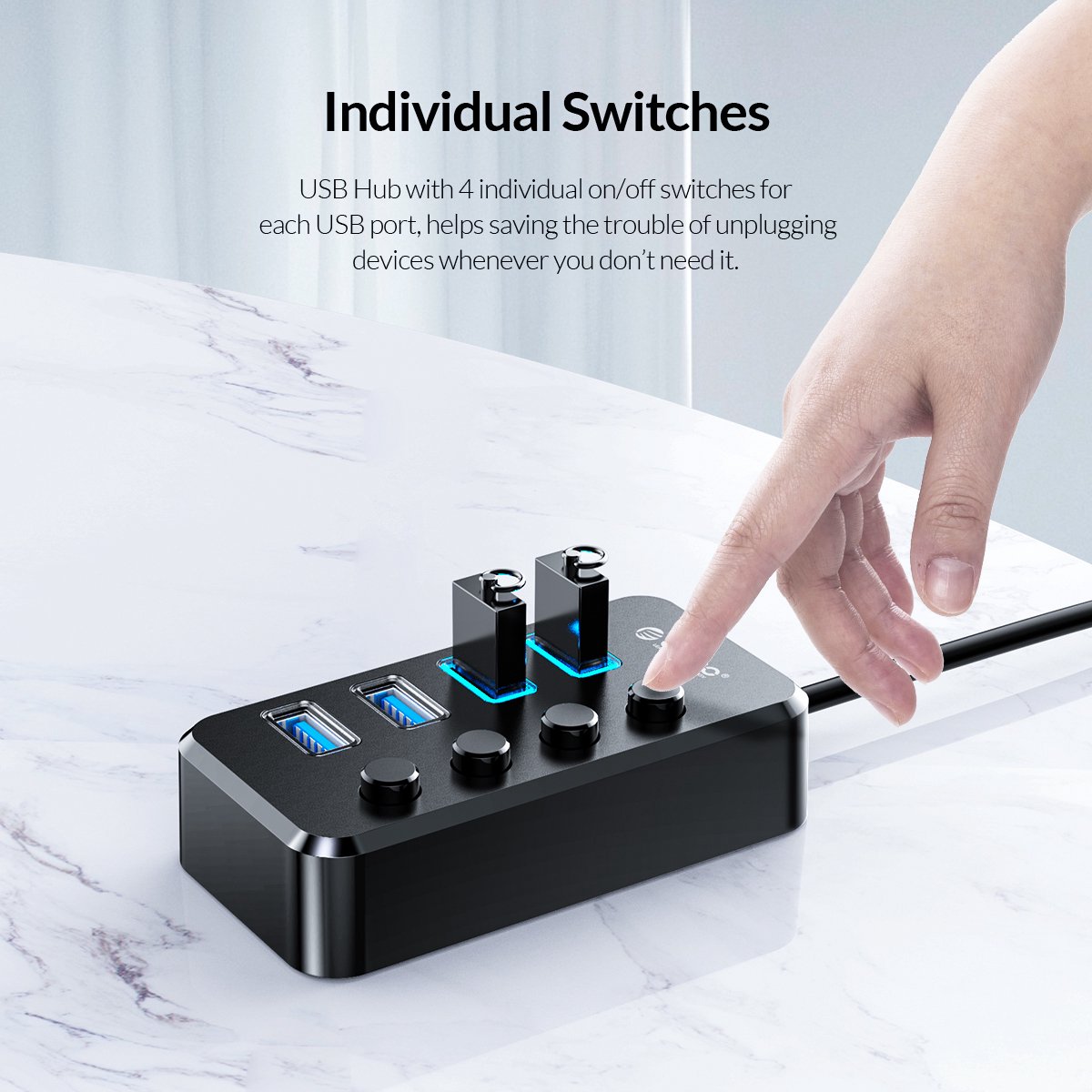 Orico usb 3 0 hub met 4 6883547 3 orig - ORICO USB 3.0 Hub Met 4 Poorten En Aan/Uit USB-A USB-hub (zwart)