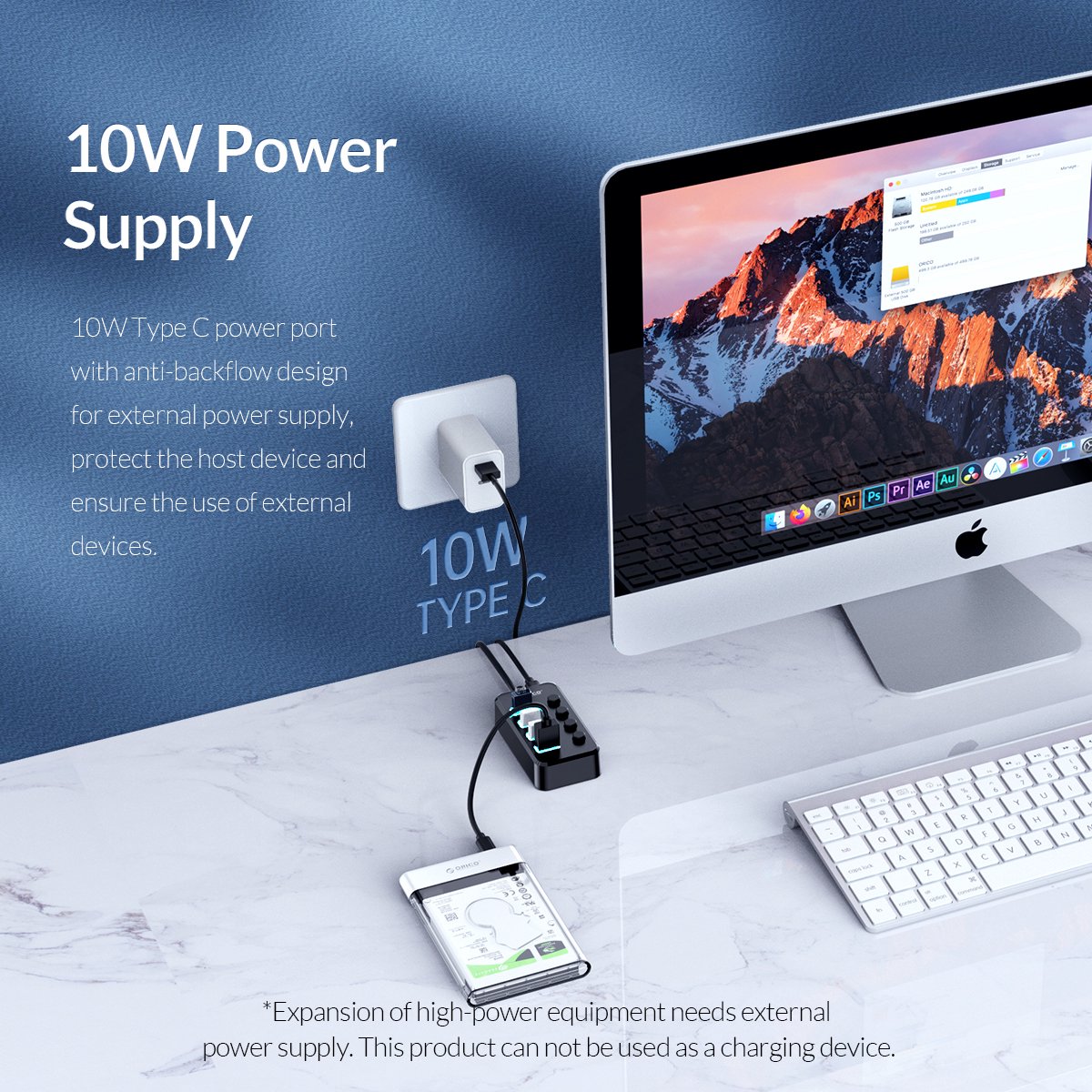 Orico usb 3 0 hub met 4 6883547 5 orig - ORICO USB 3.0 Hub Met 4 Poorten En Aan/Uit USB-A USB-hub (zwart)