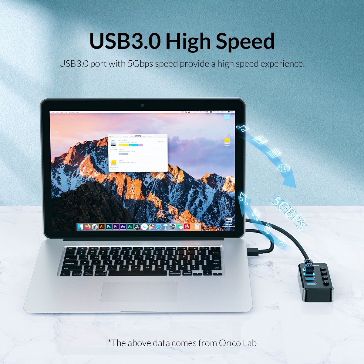 Orico usb 3 0 hub met 4 6883547 6 orig - ORICO USB 3.0 Hub Met 4 Poorten En Aan/Uit USB-A USB-hub (zwart)