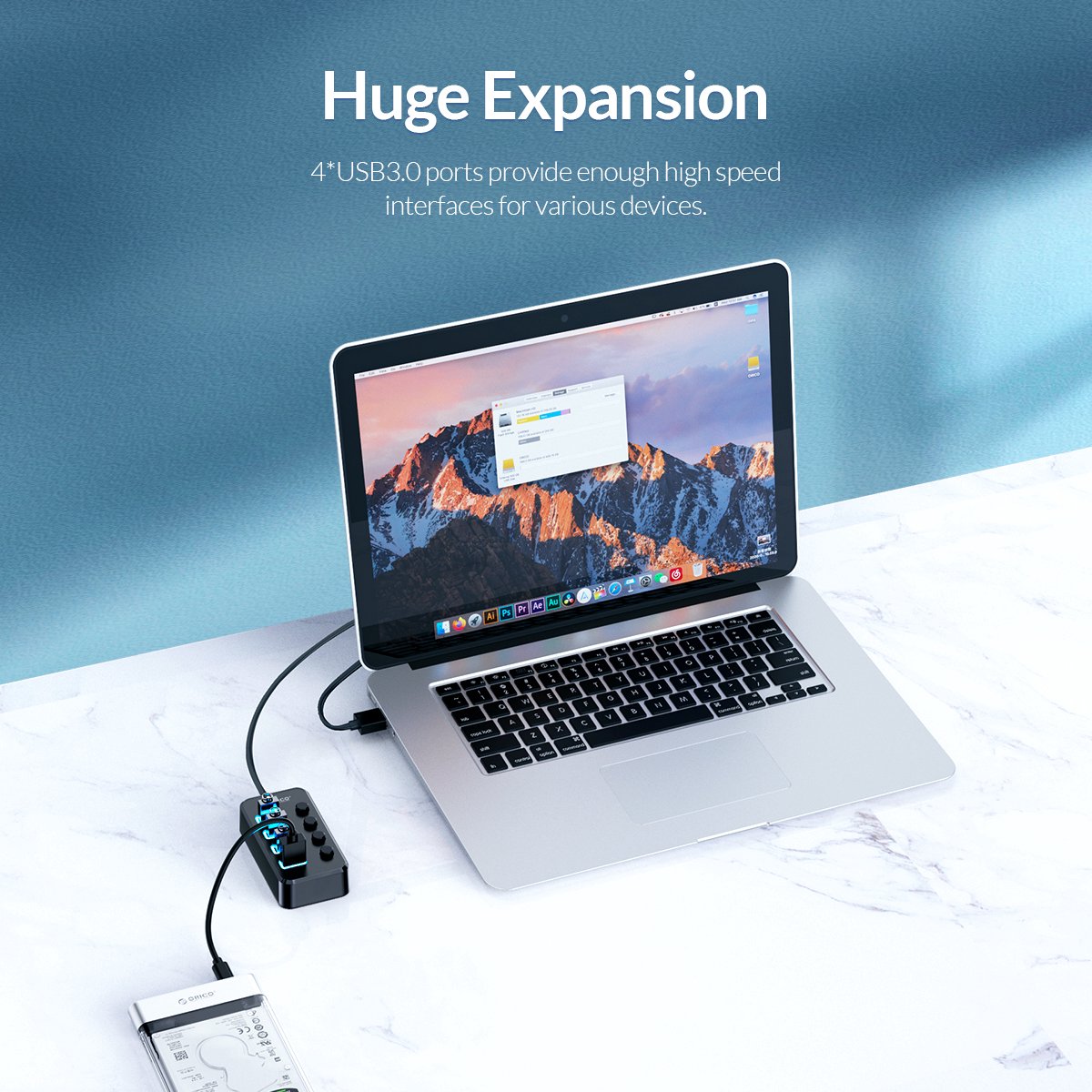 Orico usb 3 0 hub met 4 6883547 7 orig - ORICO USB 3.0 Hub Met 4 Poorten En Aan/Uit USB-A USB-hub (zwart)