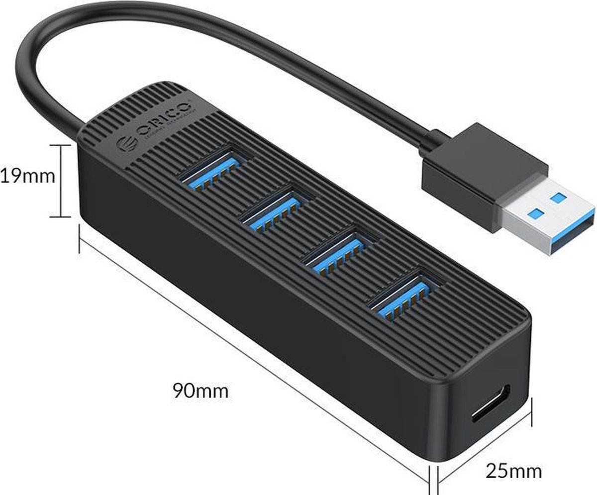 Orico usb 3 0 hub met 4 6883652 2 orig - ORICO USB 3.0 Hub Met 4 Poorten Extra USB-C USB-A USB-hub (zwart)
