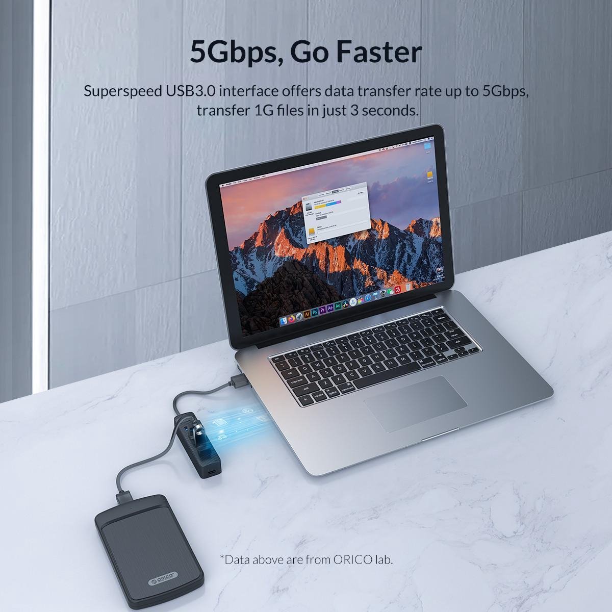 Orico usb 3 0 hub met 4 6883652 4 orig - ORICO USB 3.0 Hub Met 4 Poorten Extra USB-C USB-A USB-hub (zwart)