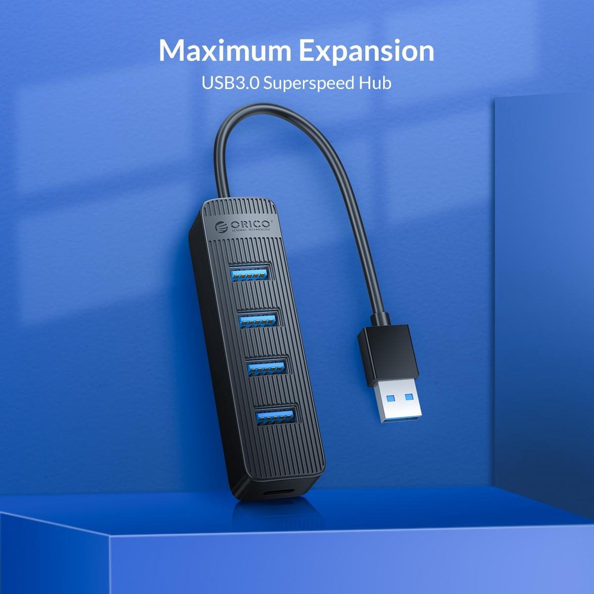 Orico usb 3 0 hub met 4 6883652 6 orig - ORICO USB 3.0 Hub Met 4 Poorten Extra USB-C USB-A USB-hub (zwart)