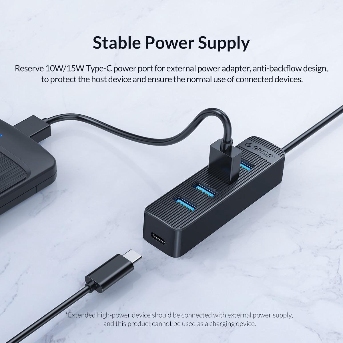 Orico usb 3 0 hub met 4 6883652 7 orig - ORICO USB 3.0 Hub Met 4 Poorten Extra USB-C USB-A USB-hub (zwart)