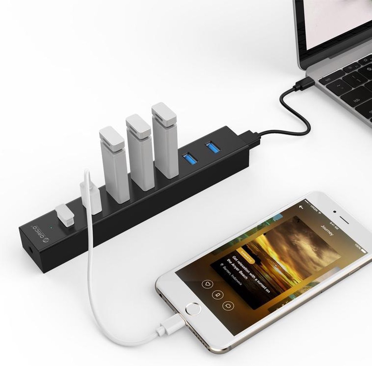 Orico usb 3 0 hub met 7 7 orig - Orico USB 3.0 Hub Met 7 Poorten In Mat Zwart Design Met USB-A USB-hub