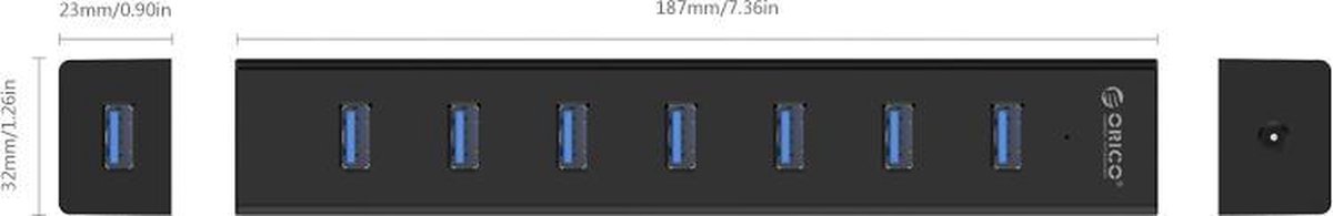 Orico usb 3 0 hub met 7 8 orig - Orico USB 3.0 Hub Met 7 Poorten In Mat Zwart Design Met USB-A USB-hub