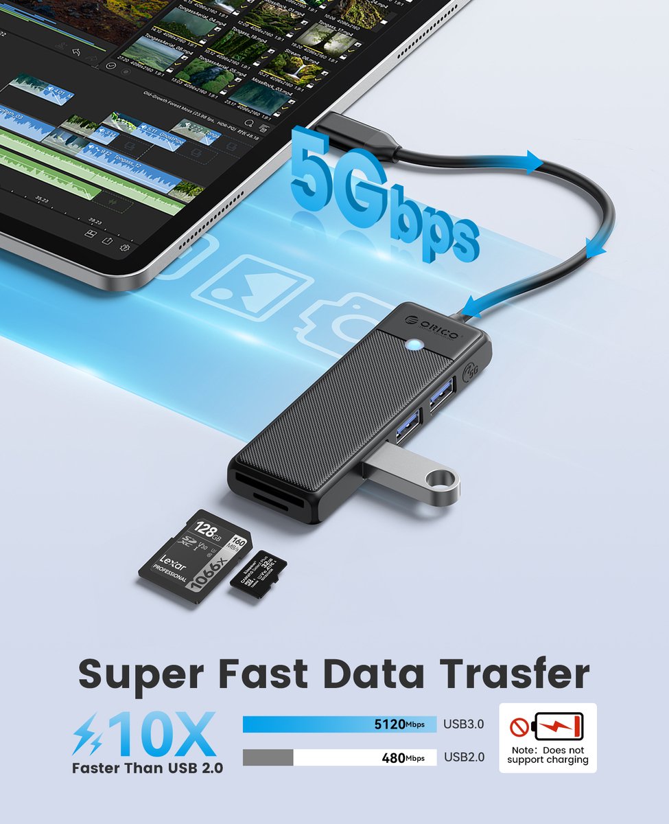 Orico usb c hub 3x usb a 7189331 3 orig - Orico Hub 3X USB-A 3.0 5Gbps Sd Kaartlezer Micro USB-C USB-hub (zwart)