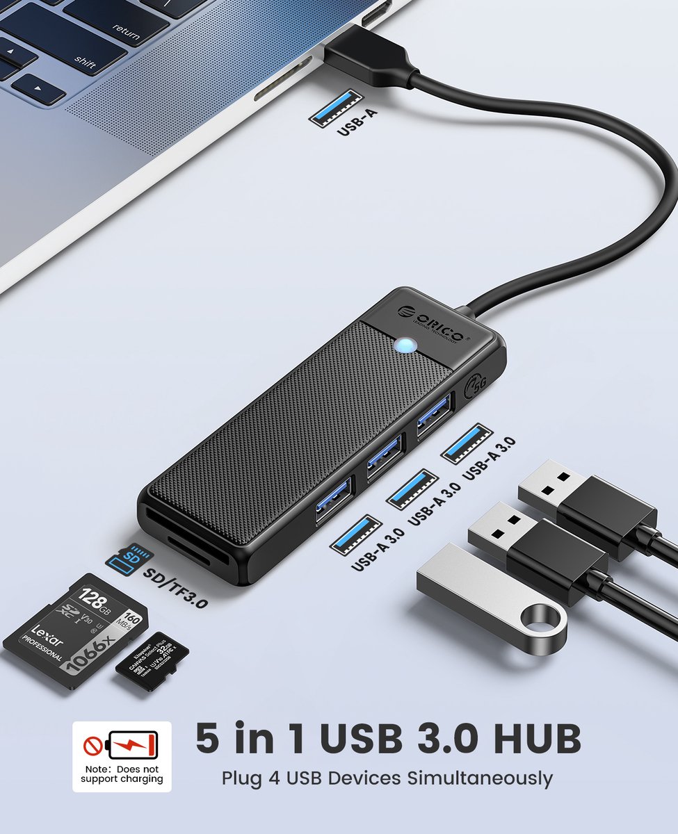 Orico usb c hub 3x usb a 7189331 6 orig - Orico Hub 3X USB-A 3.0 5Gbps Sd Kaartlezer Micro USB-C USB-hub (zwart)