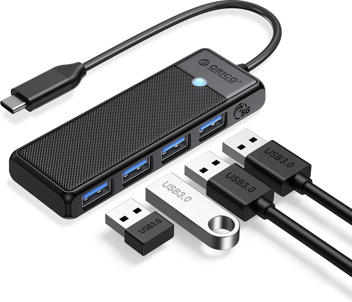 Orico usb c hub 4x usb a 6883414 10 orig - Orico Hub 4X USB-A 3.0 5Gbps Poorten USB-C USB-hub (zwart)