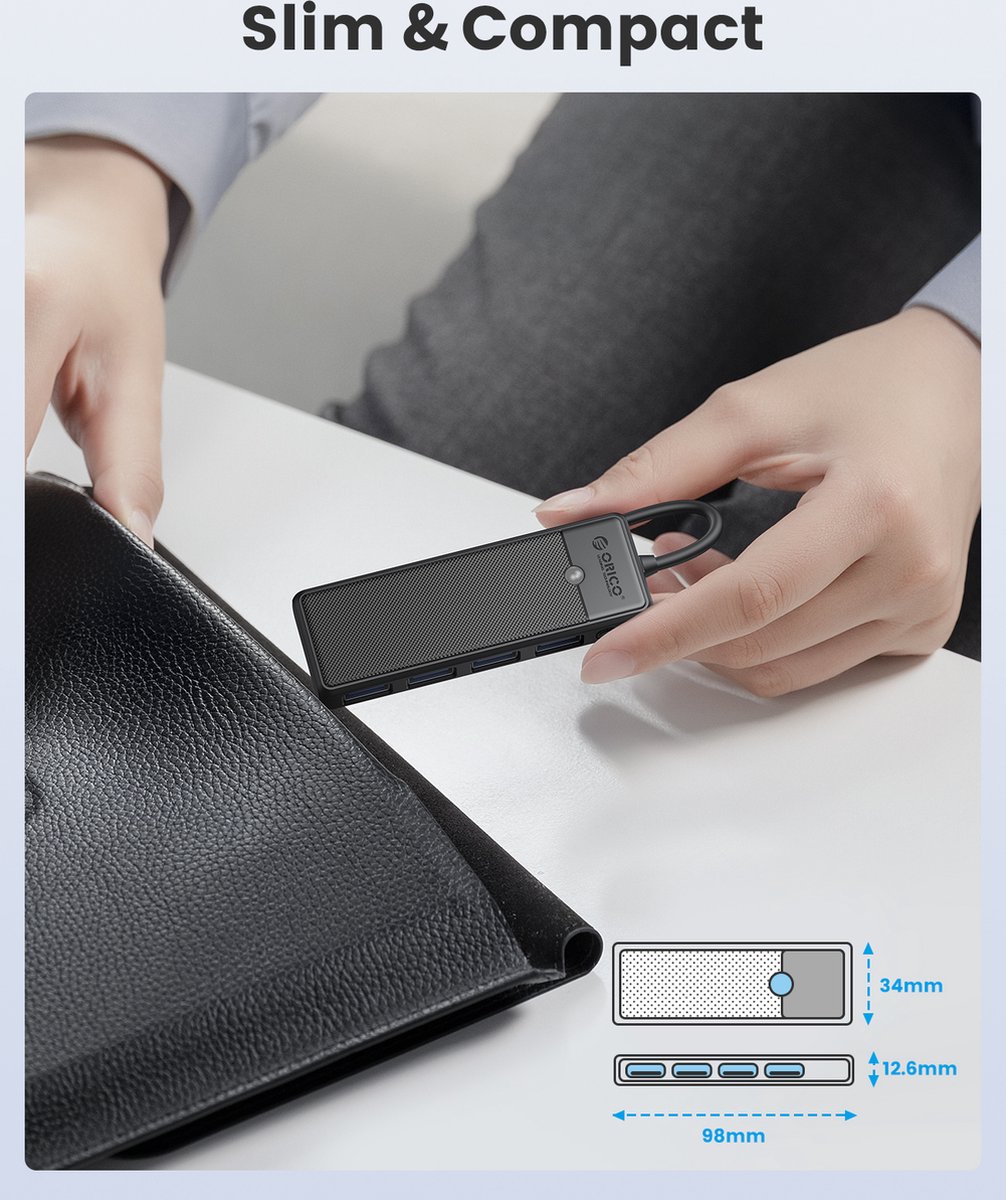 Orico usb c hub 4x usb a 6883414 2 orig - Orico Hub 4X USB-A 3.0 5Gbps Poorten USB-C USB-hub (zwart)
