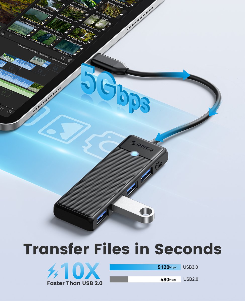 Orico usb c hub 4x usb a 6883414 5 orig - Orico Hub 4X USB-A 3.0 5Gbps Poorten USB-C USB-hub (zwart)