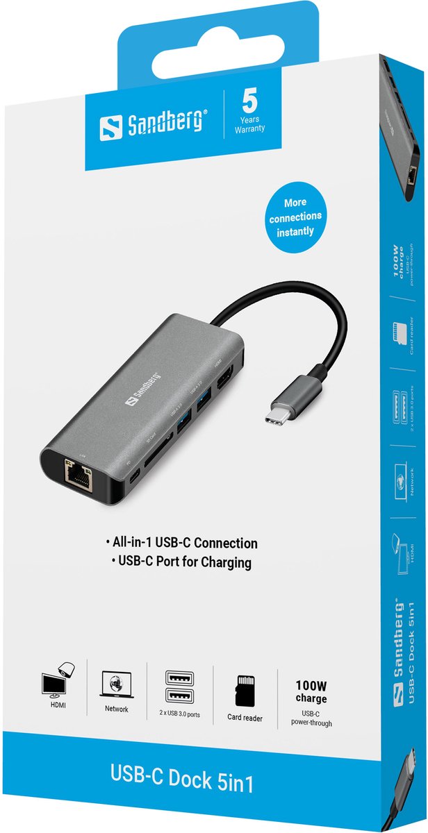 Sandberg 136 18 usb c dock lan 2 orig - Sandberg USB-C Dockingstation
