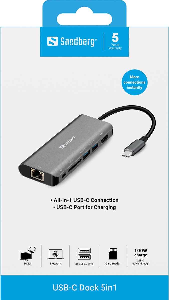 Sandberg 136 18 usb c dock lan 3 orig - Sandberg USB-C Dockingstation