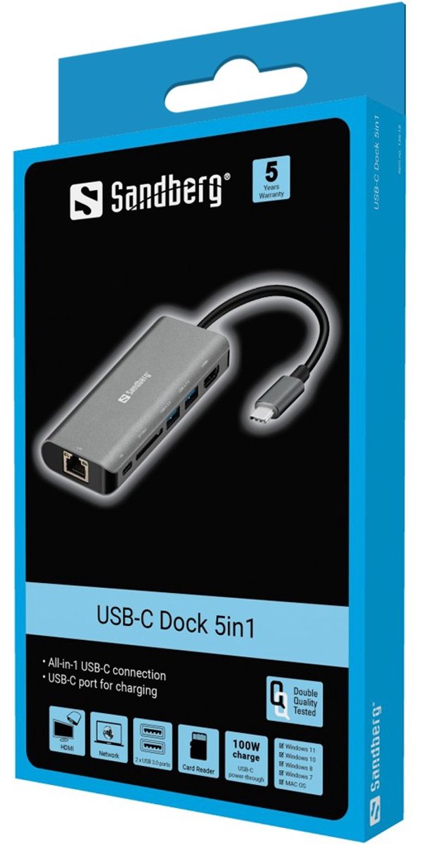 Sandberg 136 18 usb c dock lan 5 orig - Sandberg USB-C Dockingstation