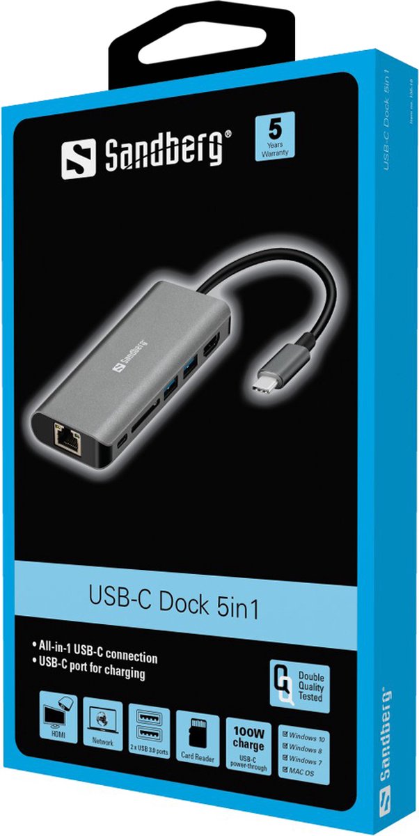 Sandberg 136 18 usb c dock lan 6 orig - Sandberg USB-C Dockingstation