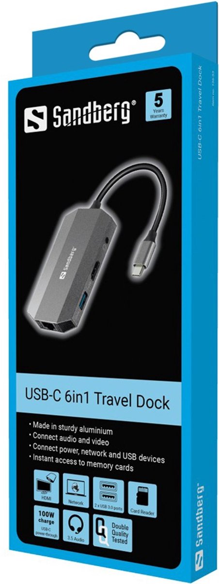 Sandberg 136 33 usb c 6 in1 10 orig - Sandberg 136-33 6-In1 Travel Dock USB-C Dockingstation (grijs)