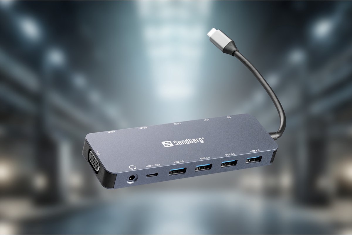 Sandberg 136 45 usb c 13 in 2 orig - Sandberg 136-45 13-In-1 Travel Dock USB-C Dockingstation (grijs)