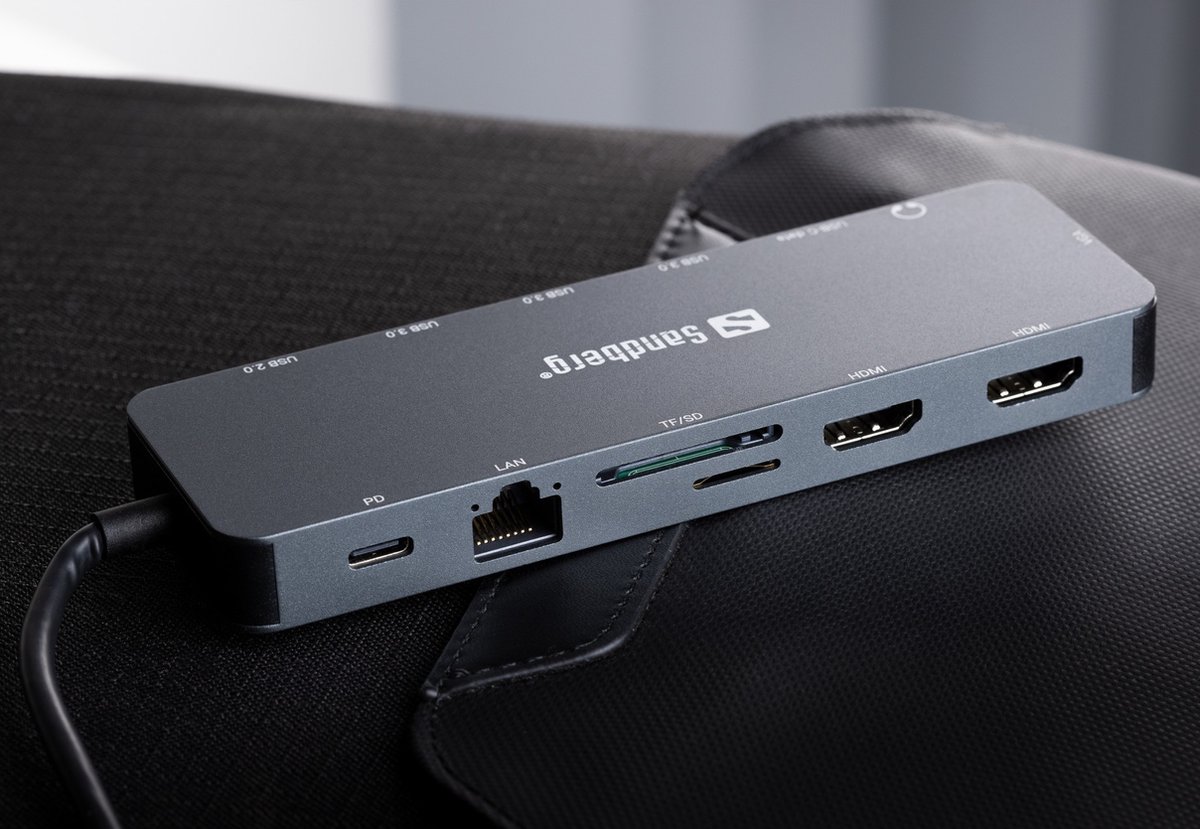 Sandberg 136 45 usb c 13 in 7 orig - Sandberg 136-45 13-In-1 Travel Dock USB-C Dockingstation (grijs)