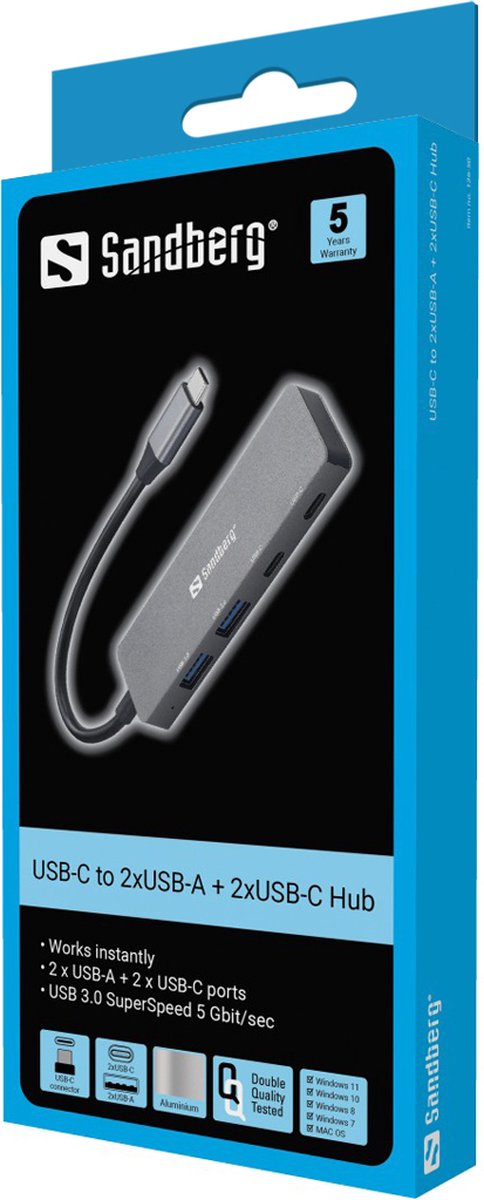 Sandberg 136 50 interface hub usb type 3 orig - Sandberg 136-50 Interface Hub USB Type-C 5000 Mbit/S USB-C USB-hub