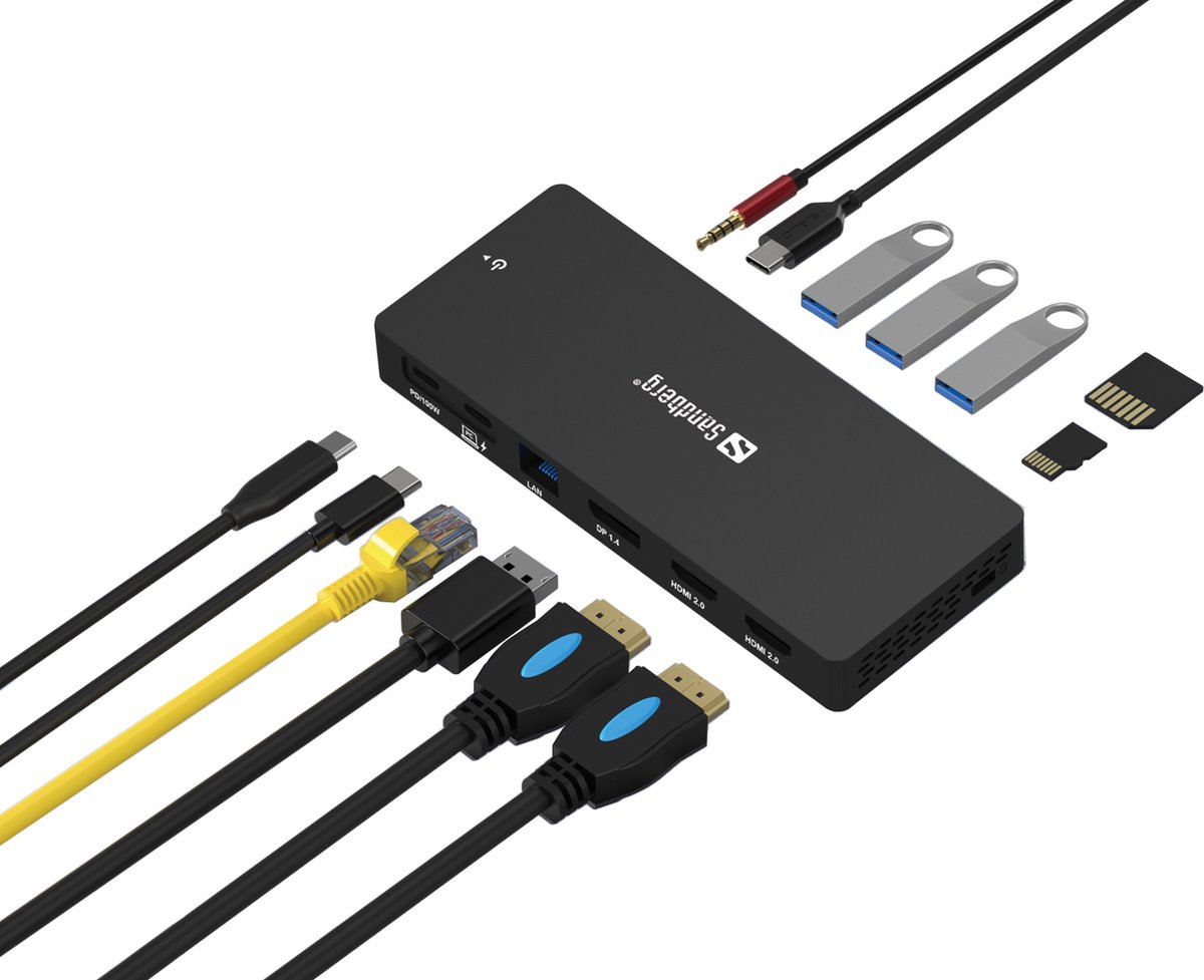 Sandberg 136 61 laptop dock poortreplic 4 orig - Sandberg 136-61 USB-C Dockingstation (grijs)