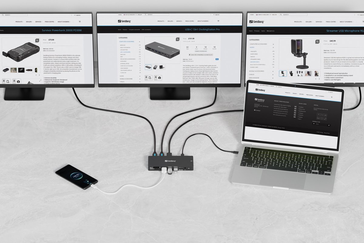 Sandberg 136 61 laptop dock poortreplic 5 orig - Sandberg 136-61 USB-C Dockingstation (grijs)
