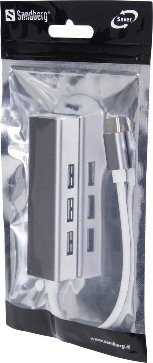 Sandberg 336 20 usb c to 4 2 orig - Sandberg 336-20 To 4 X USB 3.0 Hub Saver USB-C USB-hub (zilver)