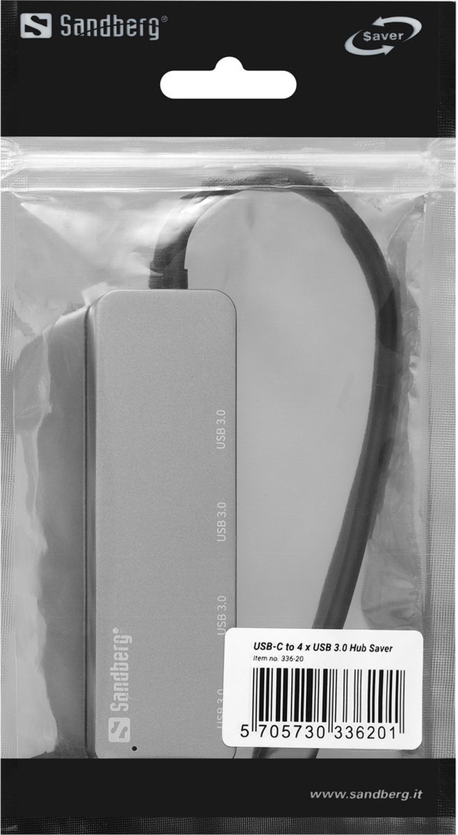 Sandberg 336 20 usb c to 4 3 orig - Sandberg 336-20 To 4 X USB 3.0 Hub Saver USB-C USB-hub (zilver)