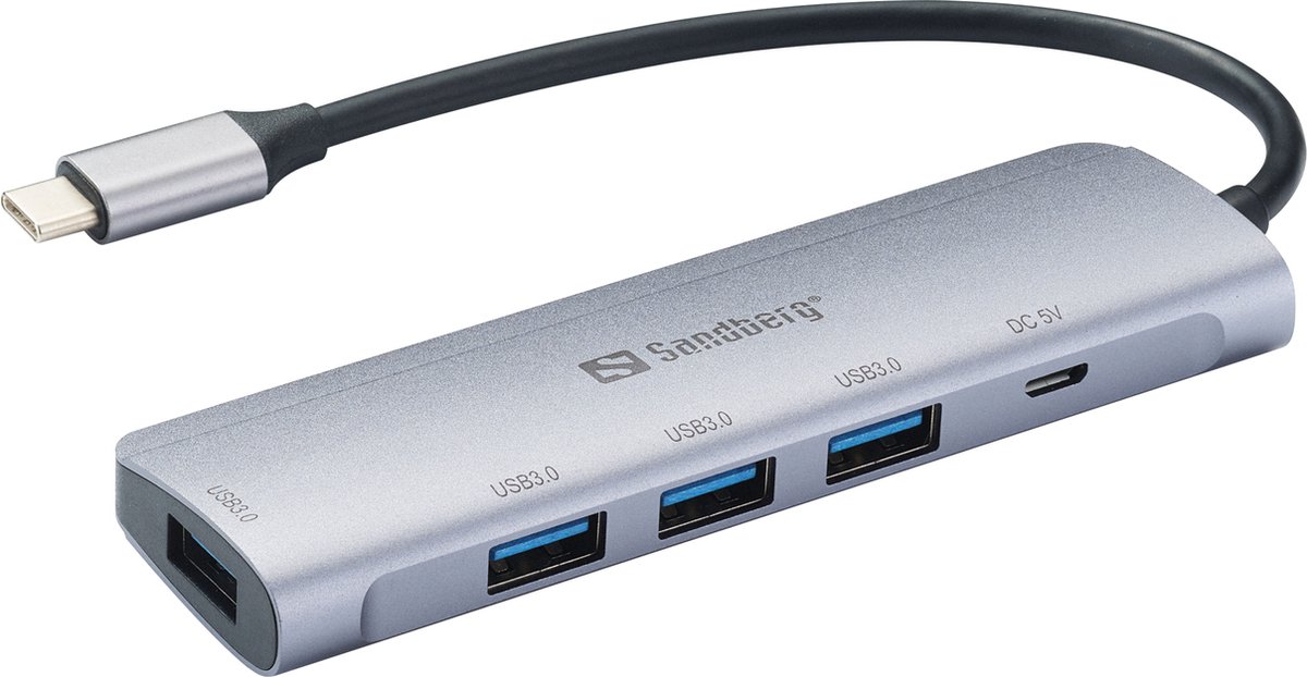 Sandberg 336 20 usb c to 4 4 orig - Sandberg 336-20 To 4 X USB 3.0 Hub Saver USB-C USB-hub (zilver)