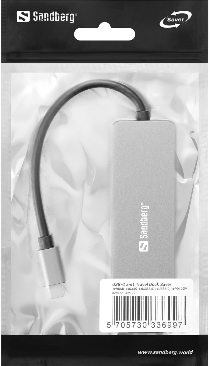 Sandberg 336 99 laptop dock poortreplic 2 orig - Sandberg 336-99 USB-C Dockingstation (zilver)
