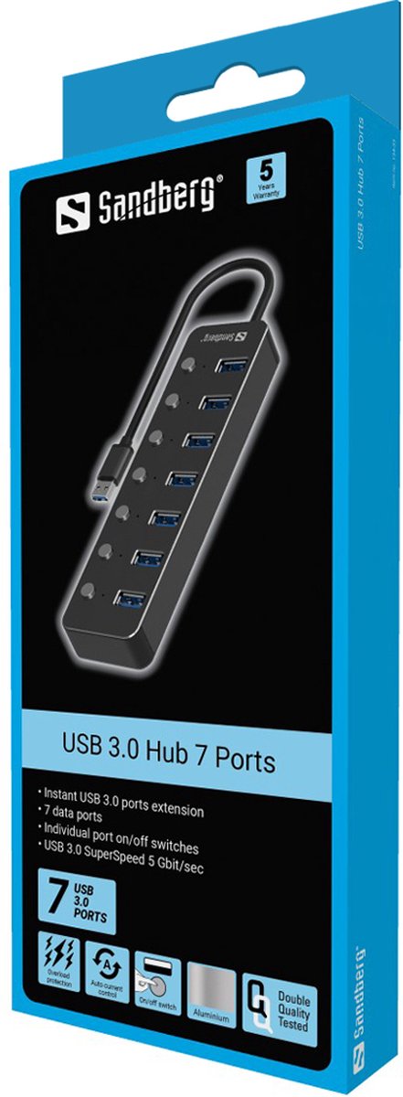 Sandberg usb 3 0 hub 7 ports 3 orig - Sandberg USB 3.0 Hub 7 Ports USB-A USB-hub (zwart)