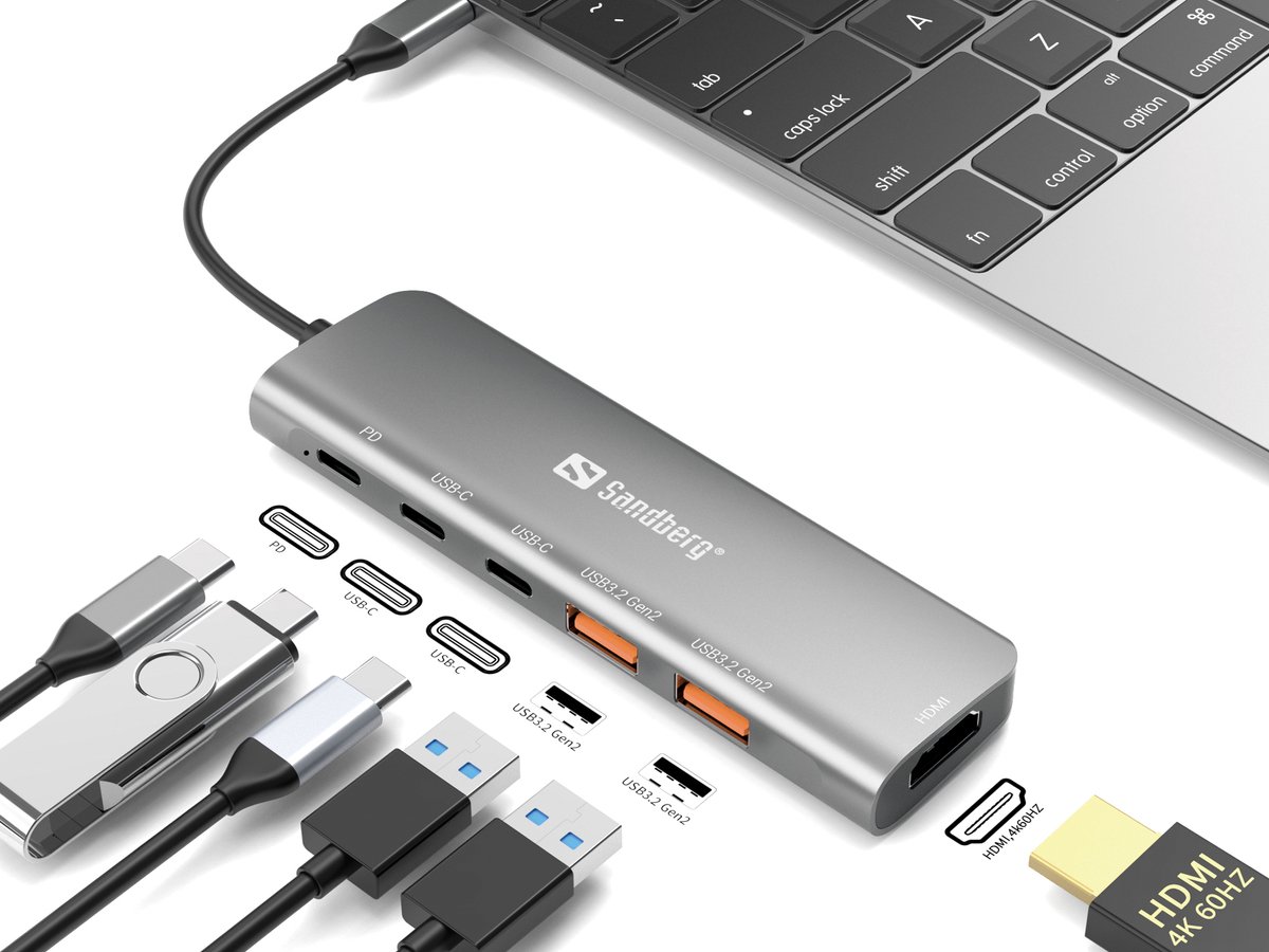 Sandberg usb c dock 2xusb a 2xusb 5 orig - Sandberg Dock HDMI 2Xusb-A 2Xusb-C Pd100W Bedraad USB-C Dockingstation