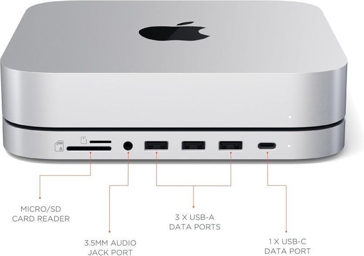 Satechi aluminum mac mini stand hub zi 3 orig - Satechi Aluminum Mac Mini Stand Hub Zilver Met USB-C Poortreplicator