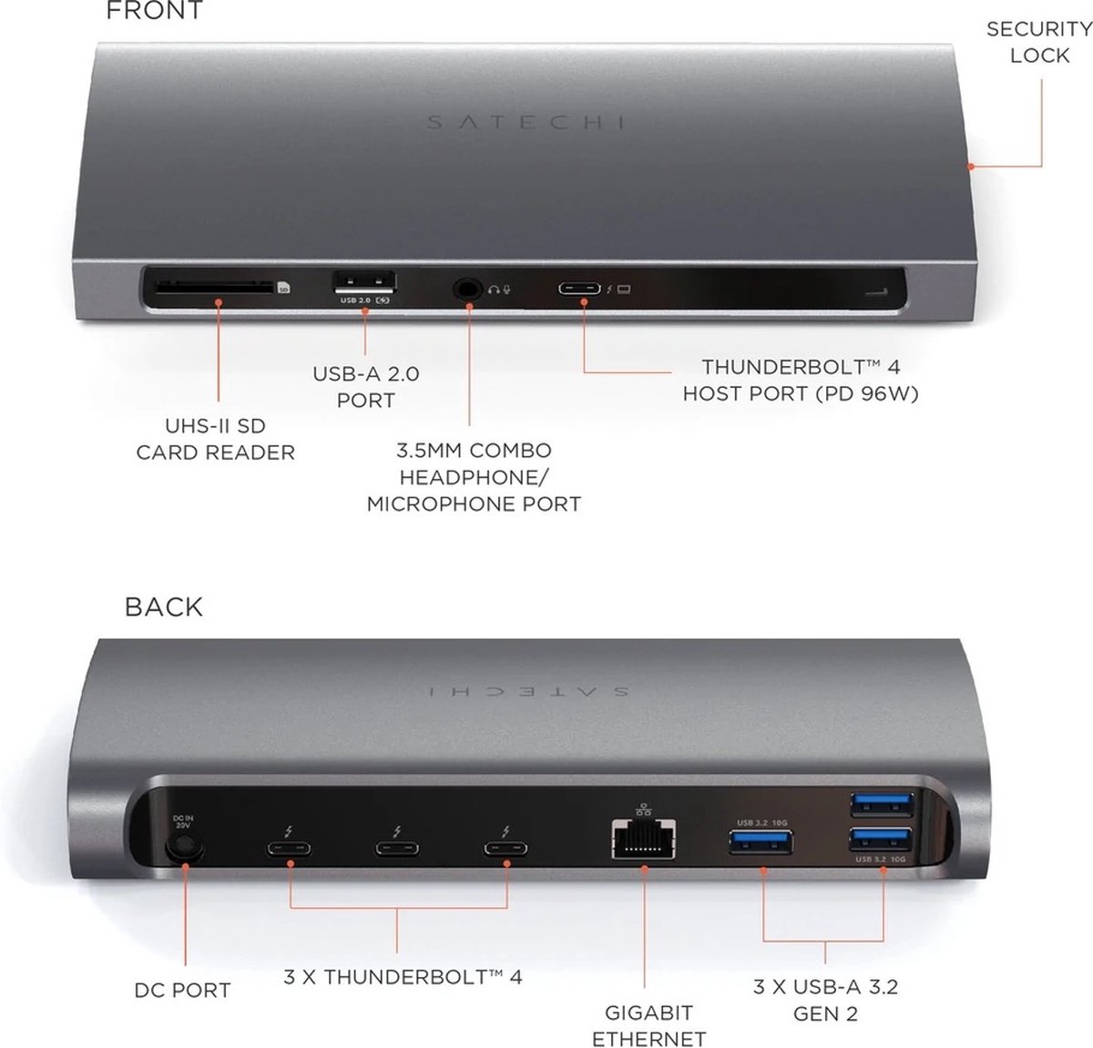 Satechi thunderbolt 4 multiport alles 2 orig - Satechi Multiport Alles-In-Één Thunderbolt 4 Dockingstation (grijs)