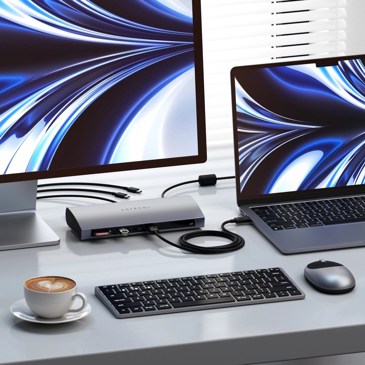 Satechi thunderbolt 4 multiport alles 8 orig - Satechi Multiport Alles-In-Één Thunderbolt 4 Dockingstation (grijs)