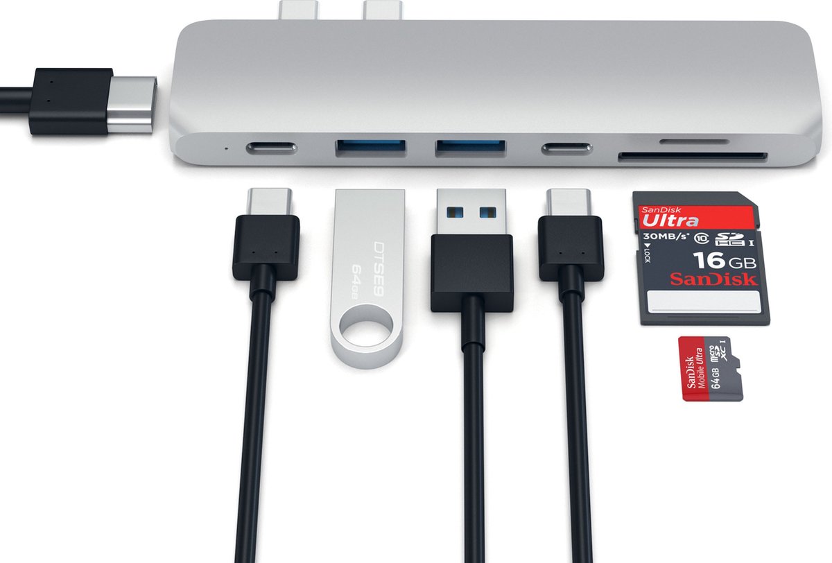 Satechi type c pro hub 4k silver 2 orig - Satechi Type-C Pro Hub 4K HDMI USB-C Poortreplicator (zilver)