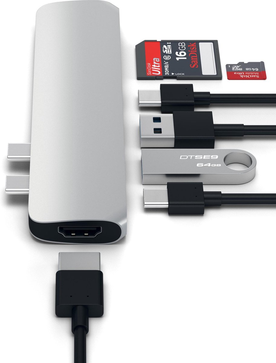 Satechi type c pro hub 4k silver 4 orig - Satechi Type-C Pro Hub 4K HDMI USB-C Poortreplicator (zilver)
