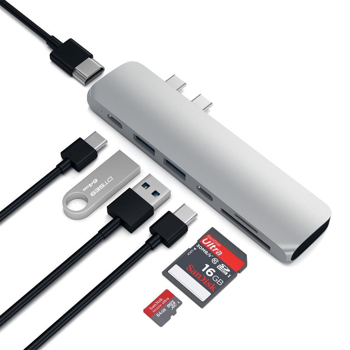 Satechi type c pro hub 4k silver 9 orig - Satechi Type-C Pro Hub 4K HDMI USB-C Poortreplicator (zilver)