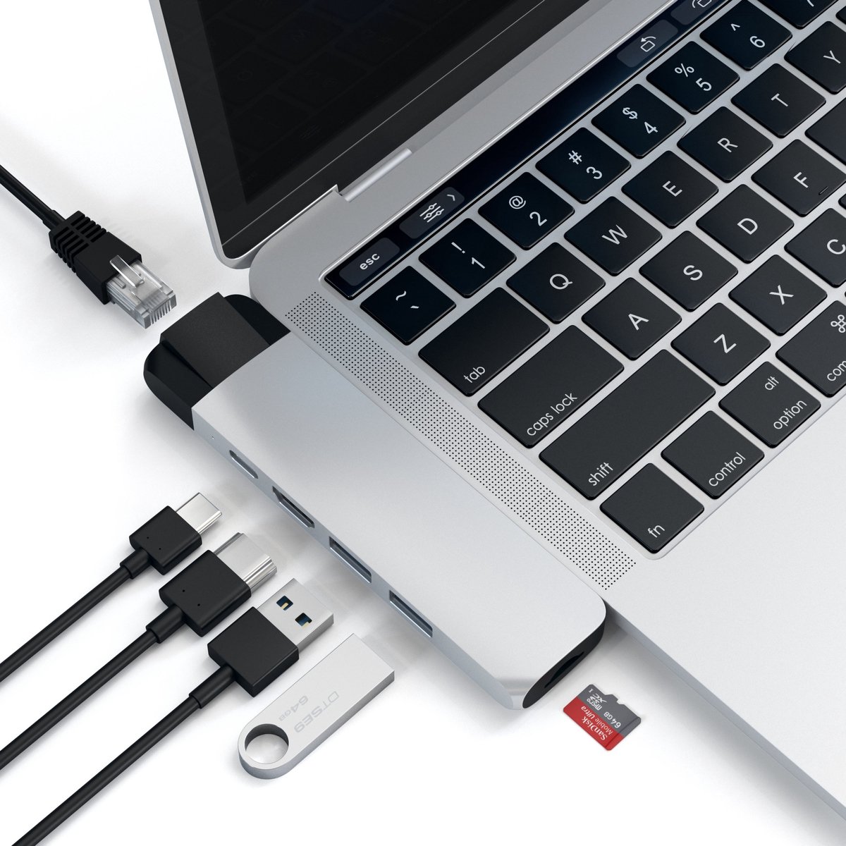 Satechi type c pro hub ethernet 4k 3 orig - Satechi Type-C Pro Hub Ethernet 4K HDMI USB-C USB-hub (zilver)