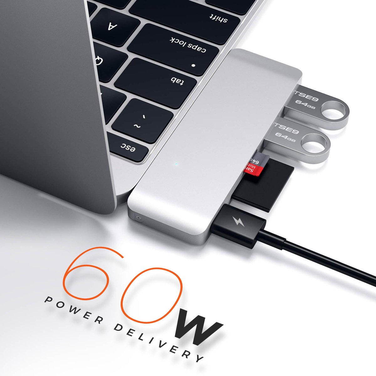 Satechi type c usb passthrough hub sil 2 orig - Satechi Type-C USB Passthrough Hub USB-C USB-hub (zilver)