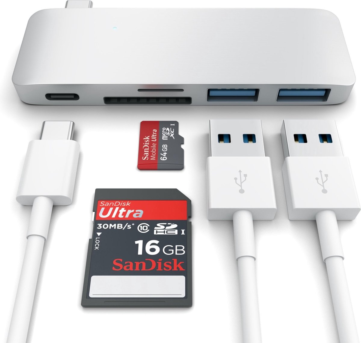 Satechi type c usb passthrough hub sil 4 orig - Satechi Type-C USB Passthrough Hub USB-C USB-hub (zilver)