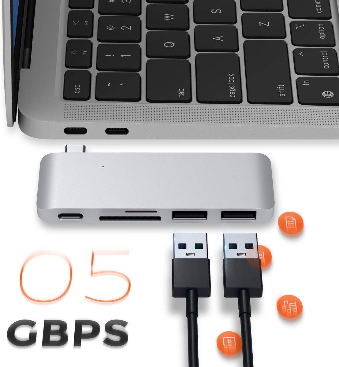 Satechi type c usb passthrough hub sil 9 orig - Satechi Type-C USB Passthrough Hub USB-C USB-hub (zilver)