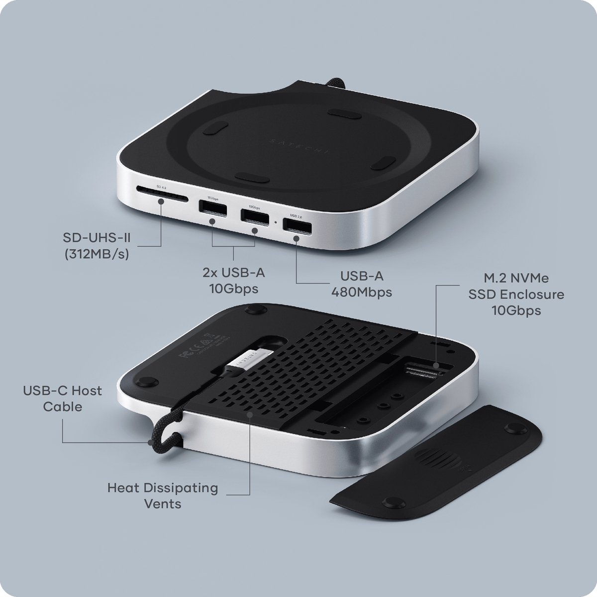 Satechi usb c stand hub mac mini 2 orig - Satechi Stand/Hub Mac Mini M4 (SSD) USB-C Dockingstation (grijs)