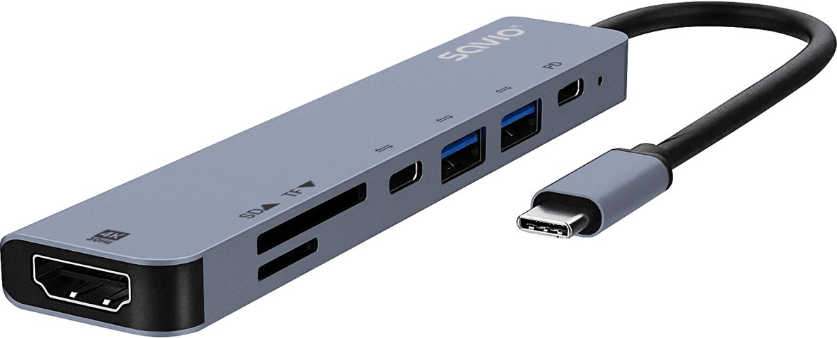 Savio hub usb c multiport 7 in 2 orig - Savio Hub Multiport 7-In-1 Voor Apple Laptops En USB-C USB-hub (zwart)
