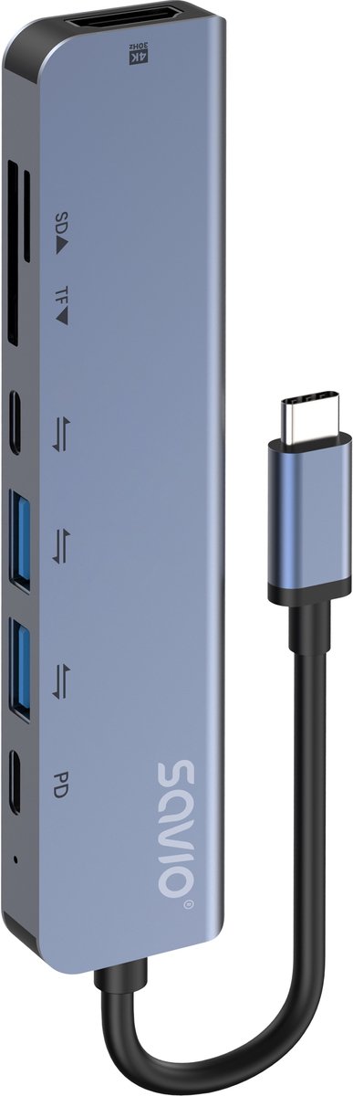 Savio hub usb c multiport 7 in 5 orig - Savio Hub Multiport 7-In-1 Voor Apple Laptops En USB-C USB-hub (zwart)