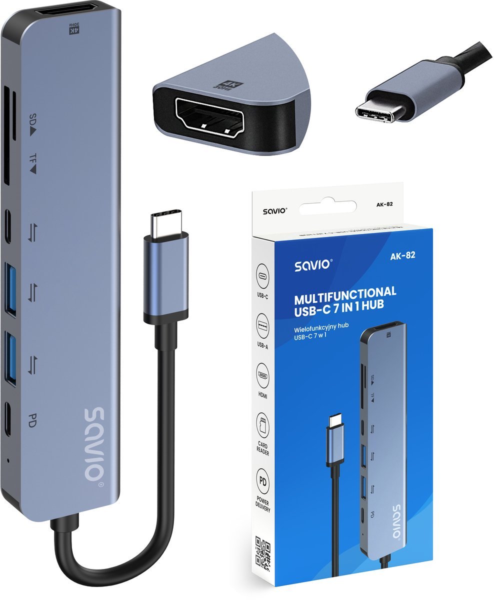 Savio hub usb c multiport 7 in